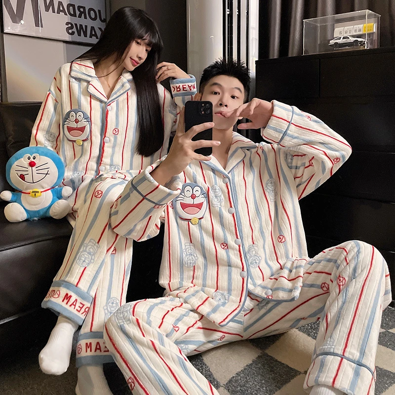 珊瑚绒情侣睡衣男士秋冬款长袖保暖套装女士卡通法兰绒家居服套装