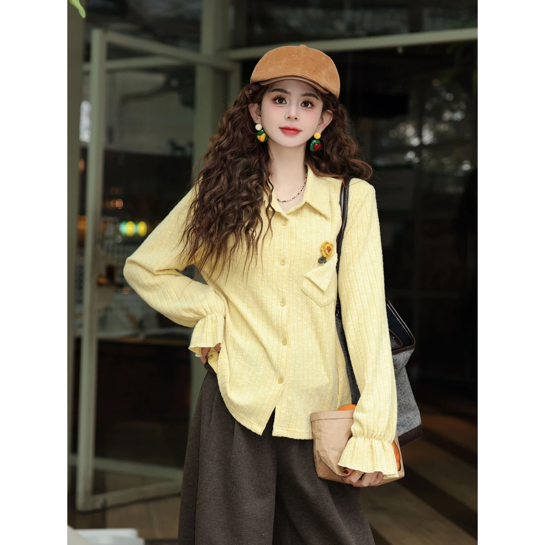 陈大器【茧色温存】复古港风秋冬衬衫长袖百搭宽松上衣JP3629250