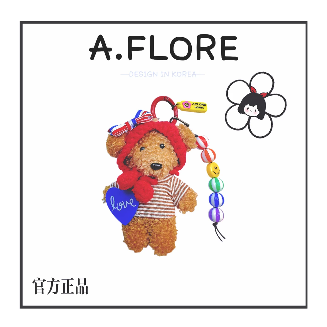 A. FLORE韩国原创手工可爱包包挂件多功能挂饰红头套小熊A114