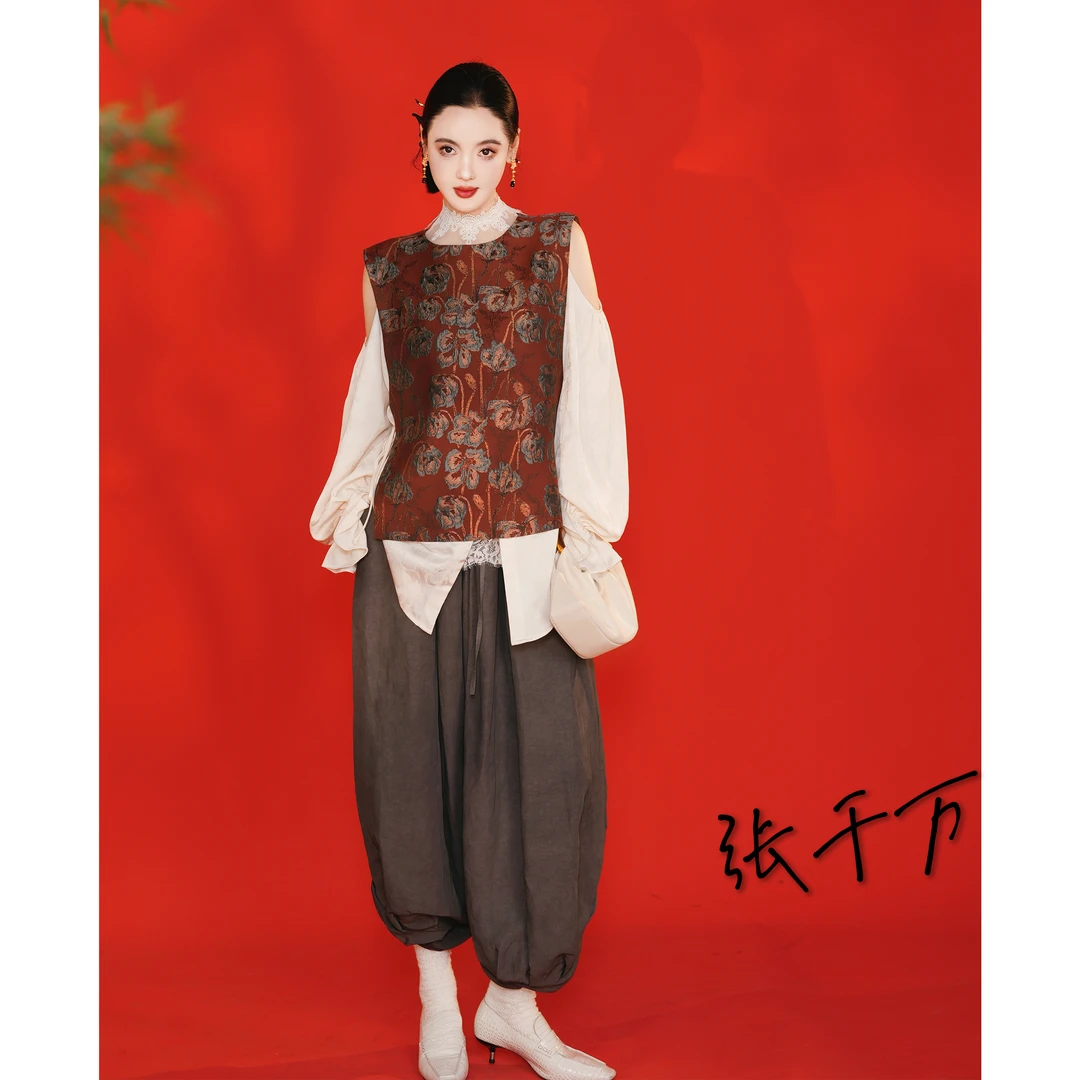 「归野集」三吉黑花 中式提花假两件衬衫