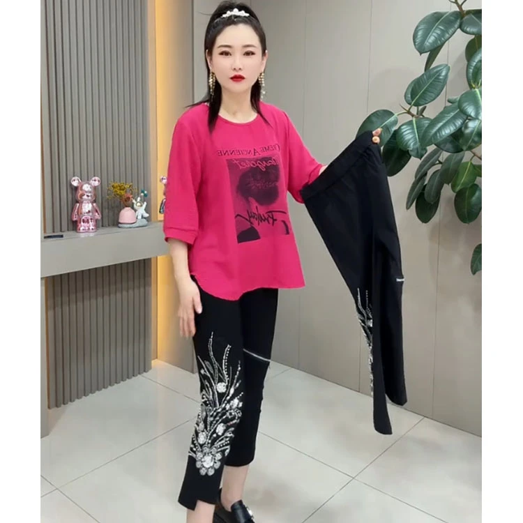 2025夏季新款重工钉珠拉链款休闲裤法式赫本风高弹力百搭七分裤潮