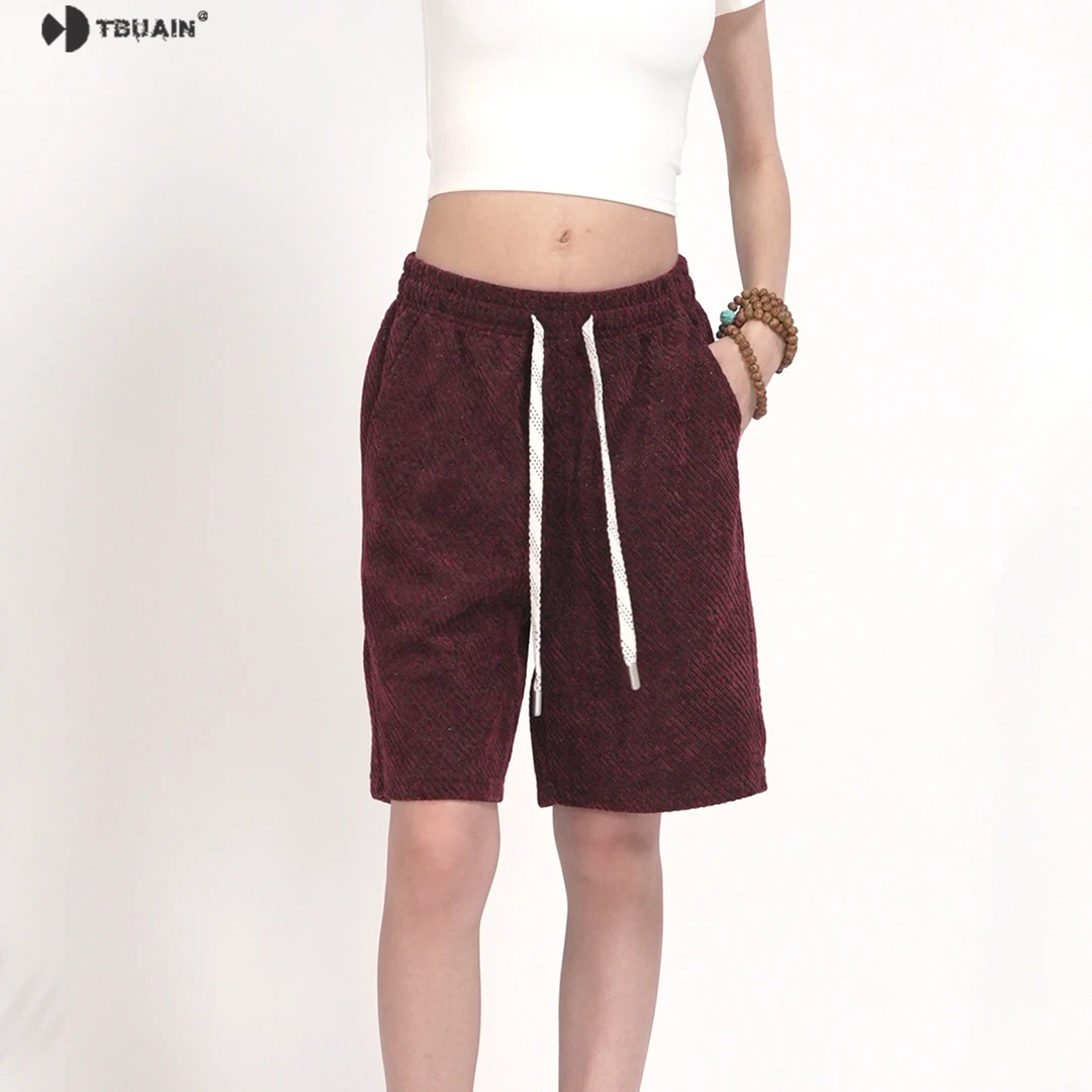 美式复古红色短裤男士2025新款夏日男装宽松休闲五分裤女夏中裤子