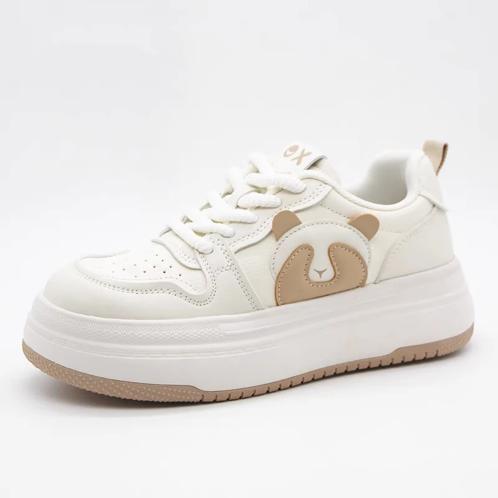 面包鞋女鞋2024秋季新款时尚休闲圆头中跟平底系带小白鞋24Q3335