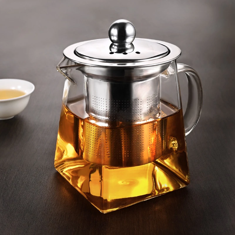 高档天圆地方茶壶茶具泡茶壶高硼硅耐热玻璃不锈钢过滤内胆煮茶壶