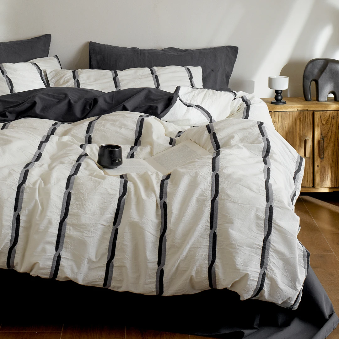 简约复古条纹丨四件套纯棉全棉2025新款床单被套小众高级感床品