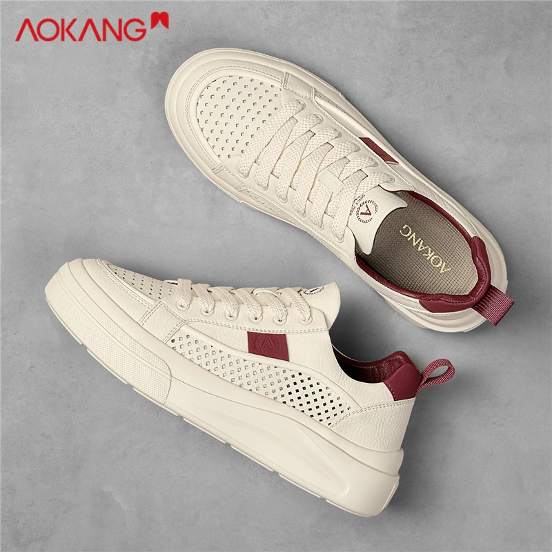 Aokang/奥康官方正品男鞋夏季透气镂空板鞋冲孔小白鞋男士休闲鞋