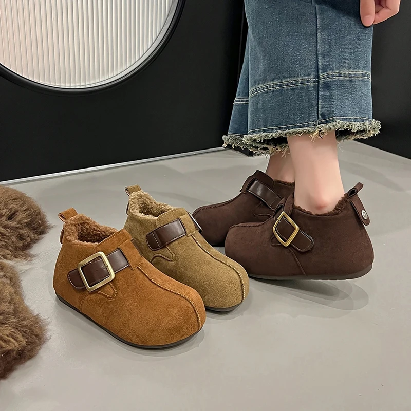 5CM增高加绒保暖勃肯鞋女2025秋冬季新款魔术贴高帮丑萌雪地棉