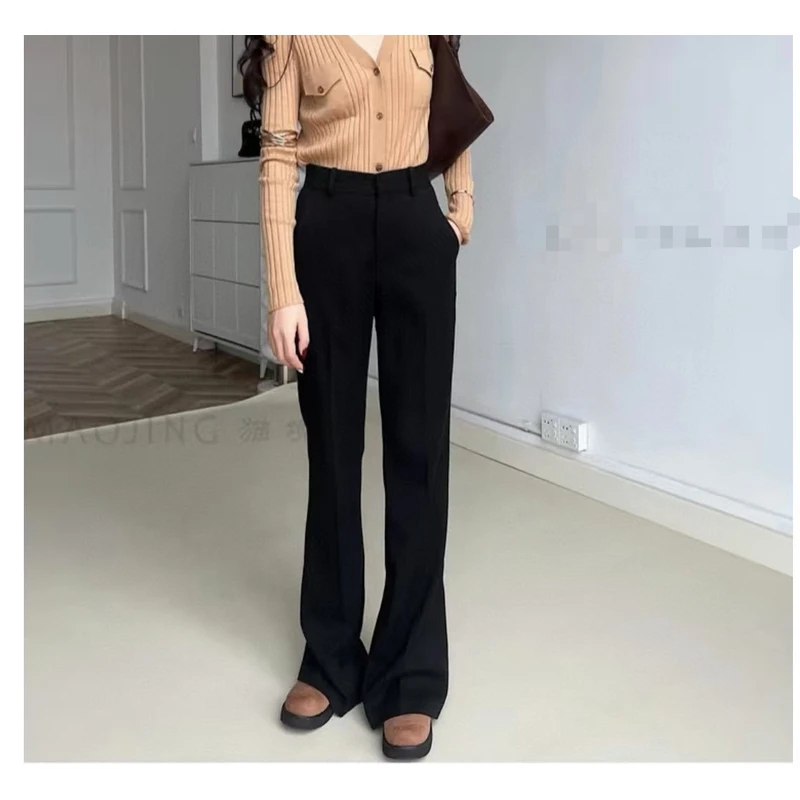 “元厂罗马布希尔加绒西装裤”修身显瘦厚款微喇裤子020353