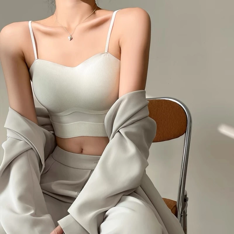 欧洲站2025春夏新款纯欲百搭外穿无痕舒适一体式吊带背心上衣女