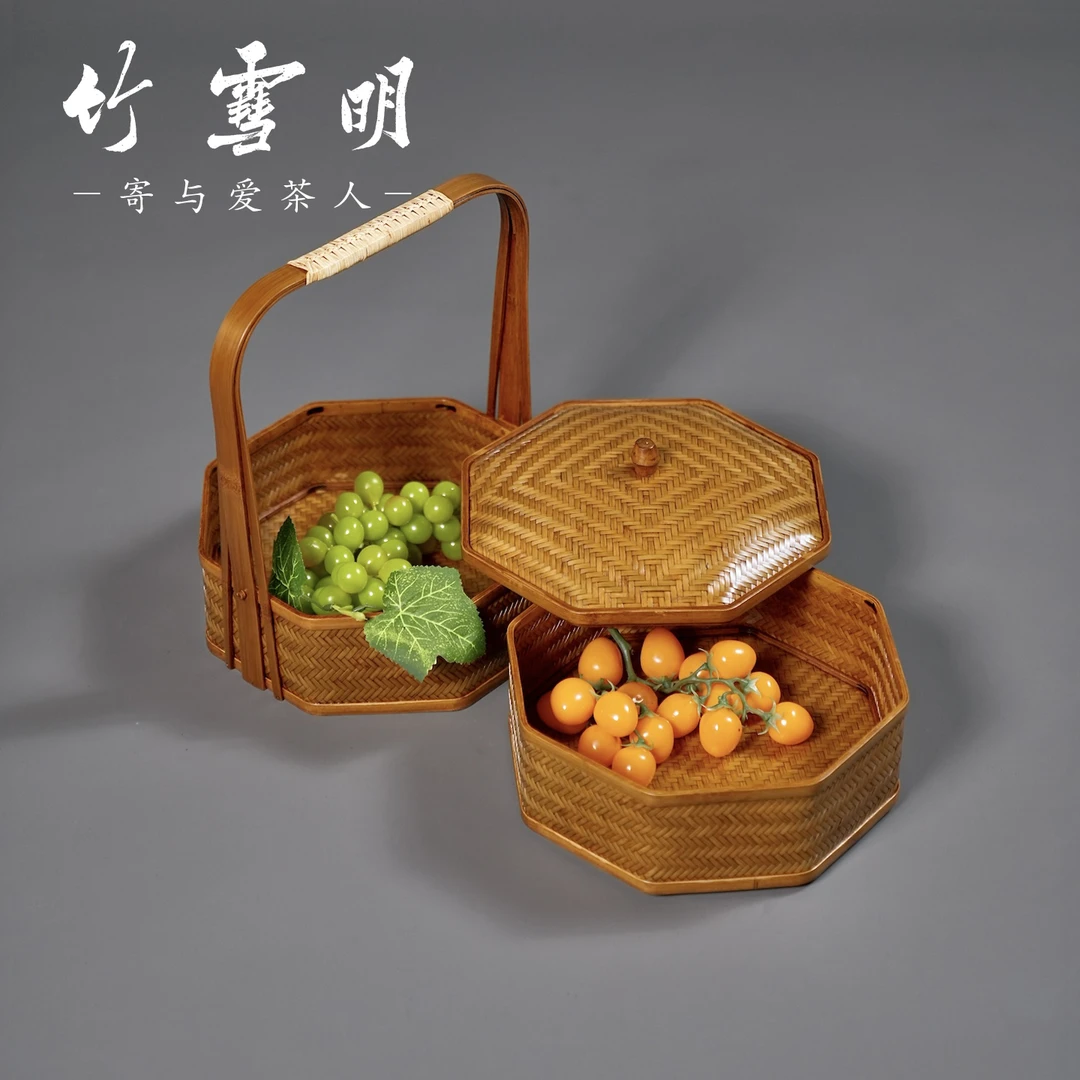 竹雪明|竹编收纳篮漆器工艺品茶具收纳盒碟子点心盒月饼礼盒