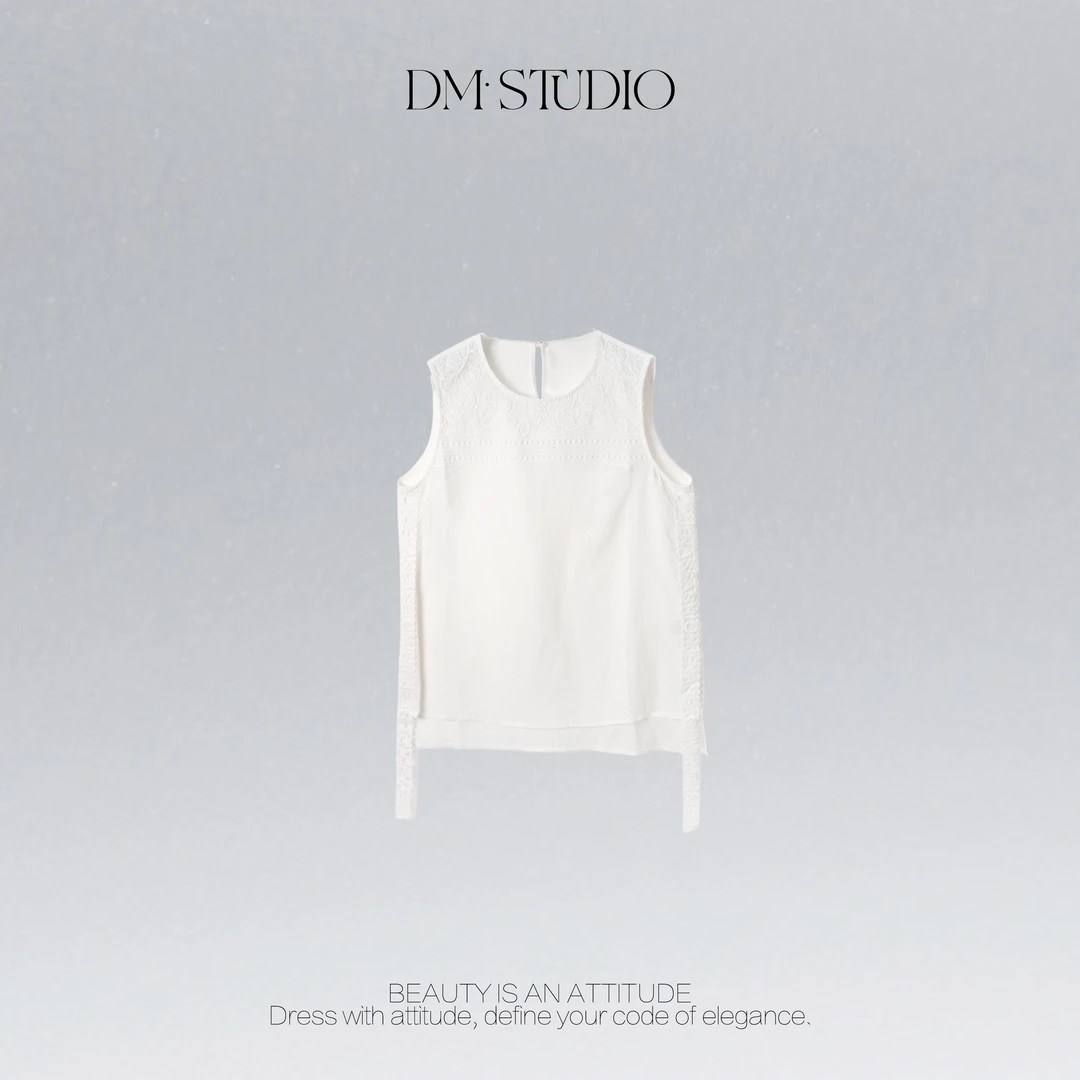 •STUDIO/小众刺绣蕾丝100%亚麻背心+短裤套装2505TZ/25305