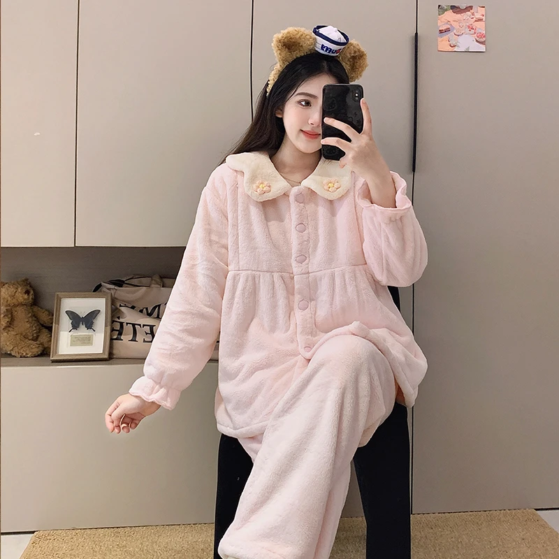 加绒加厚款月子服产后秋冬季保暖产妇孕妇睡衣女哺乳装怀孕期冬天