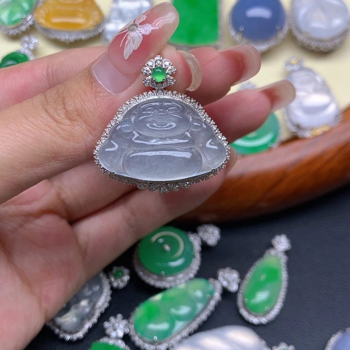 翡翠18K金镶嵌吊坠(不含链)