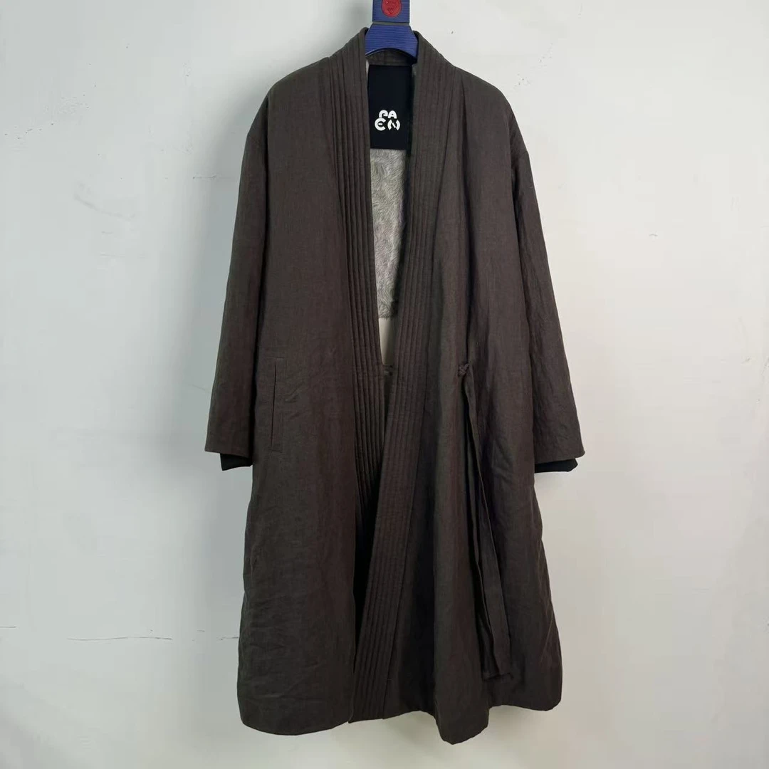 国风棉麻休闲宽松鹅绒服女长款皮草大衣