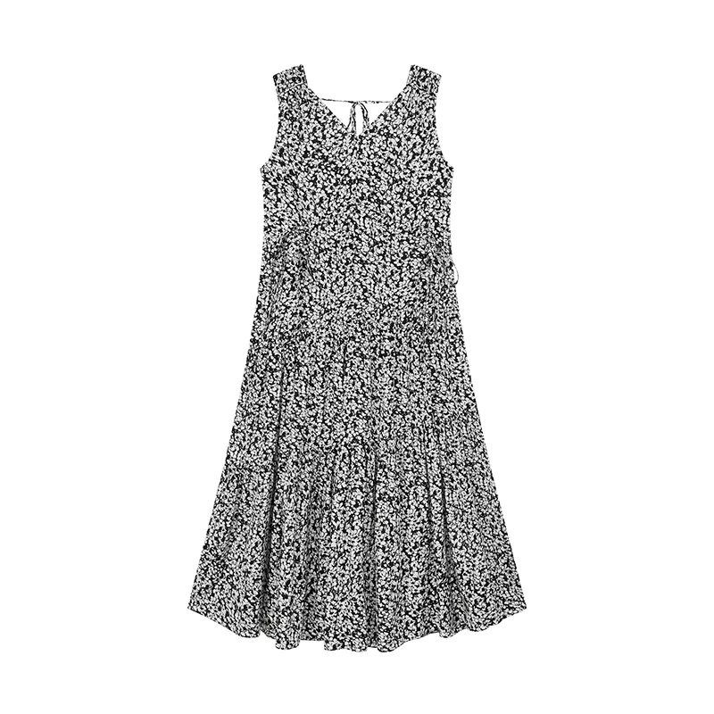【小花专属】黑白印花无袖连衣裙N2228