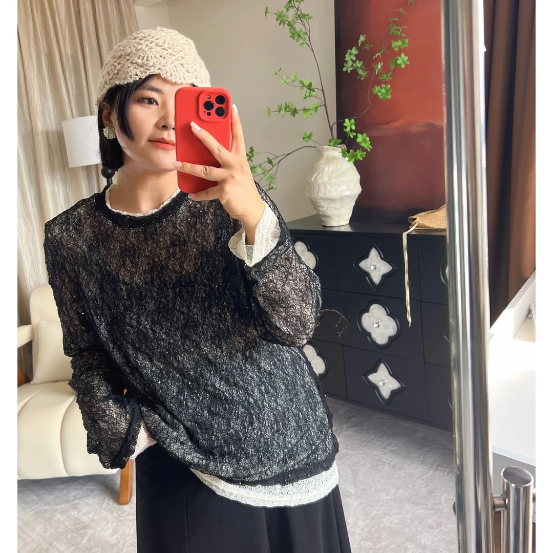 【YIN·FEIFEI｜邂逅】2025早春新品假两件蕾丝上衣叠加效果显瘦女