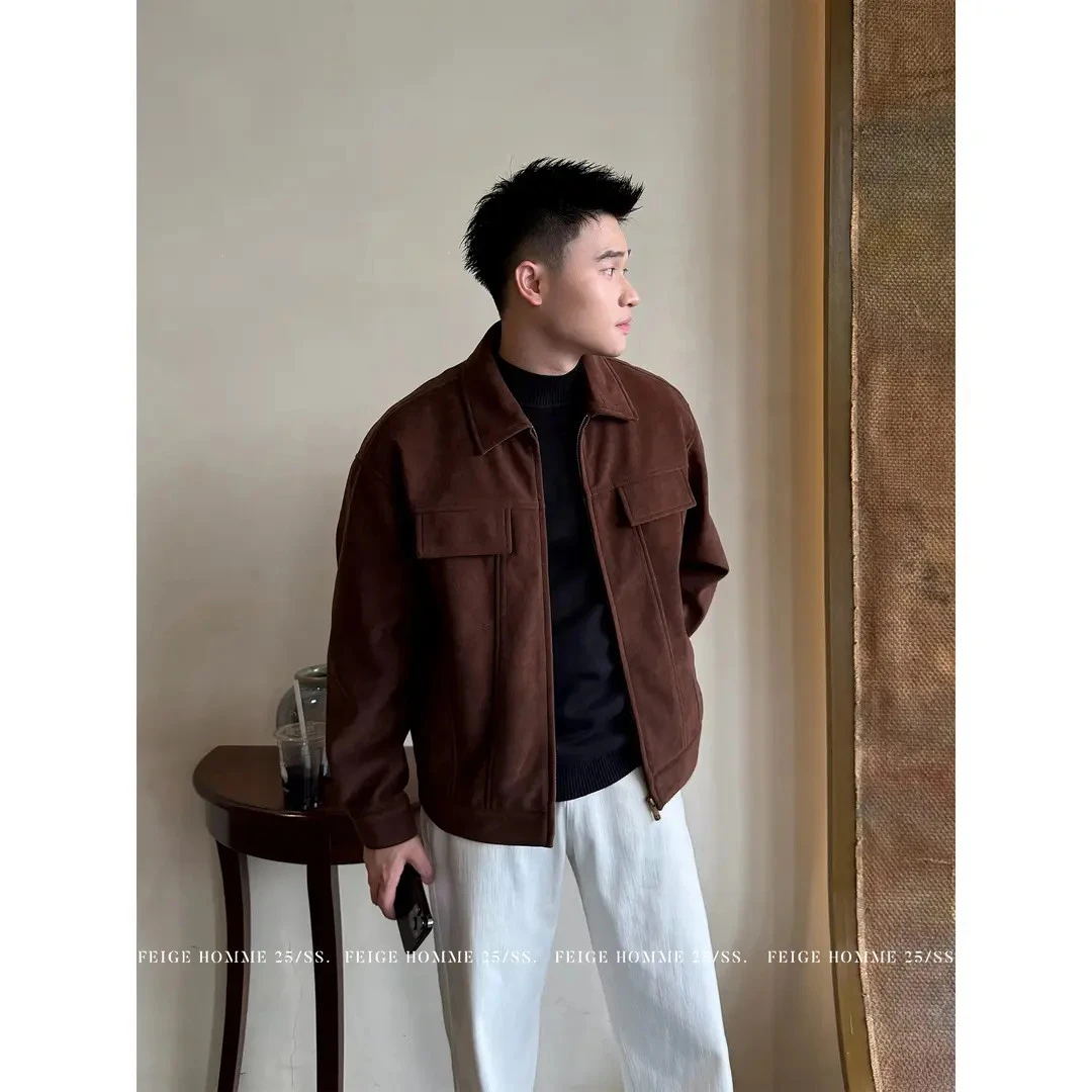 APENG秋 『法尼奥绒』绒面质感复古免烫翻领麂皮绒夹克外套#3553