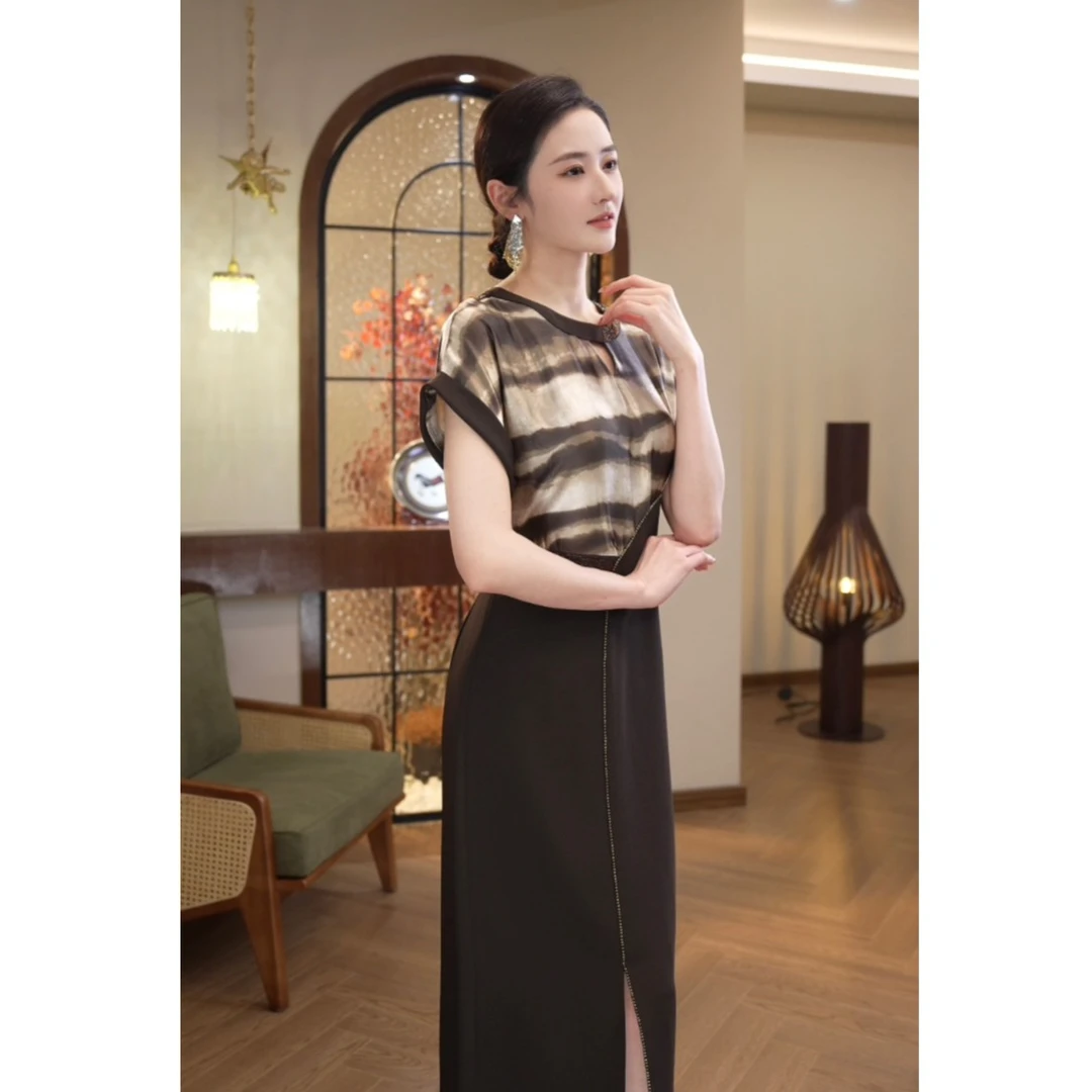 唐熹现货2025年夏季新款【Q24-X602】气质高级感拼接条纹连衣裙子女