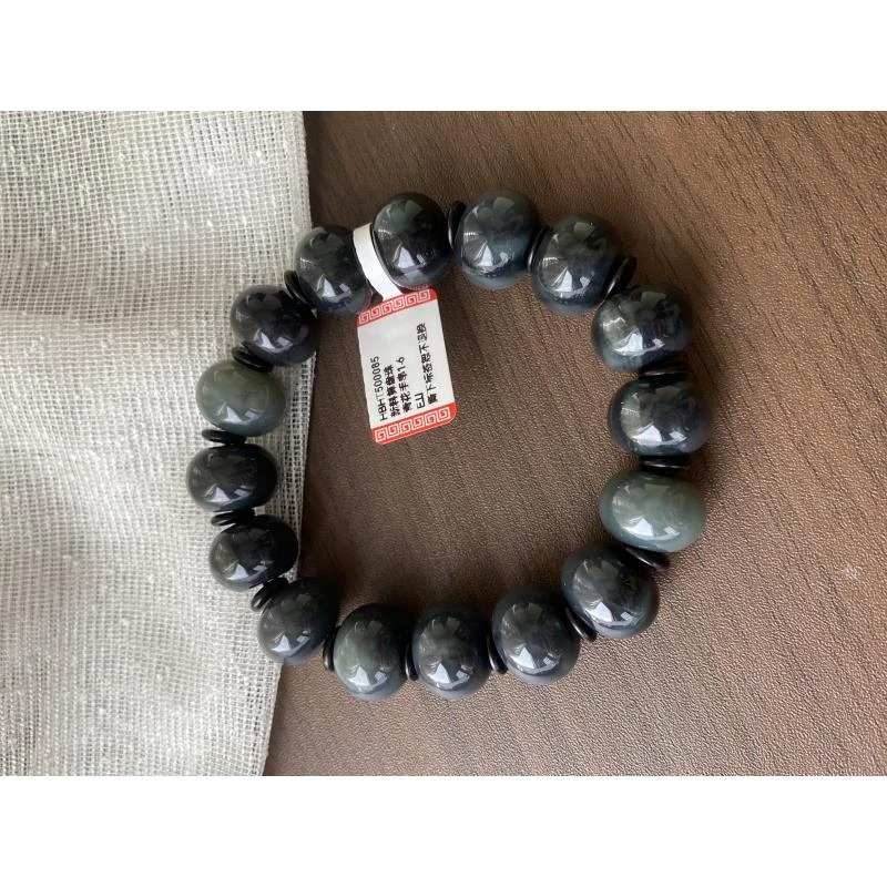 【白海波甄选】HBHT500085和田玉新料算盘珠青花手串16mm
