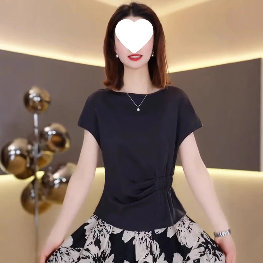 短袖T恤女2025新款夏季超好看短款纯色上衣设计感小众大码女装潮