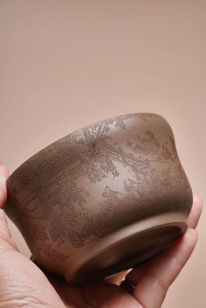 【匋斋】百子图 壬寅匋人 优选青段  手工 紫砂杯 茶杯 主人杯