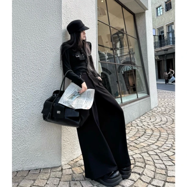 Blackgirl新款【平行时空】工装风显瘦显高弹力宽松百搭休闲裤长裤