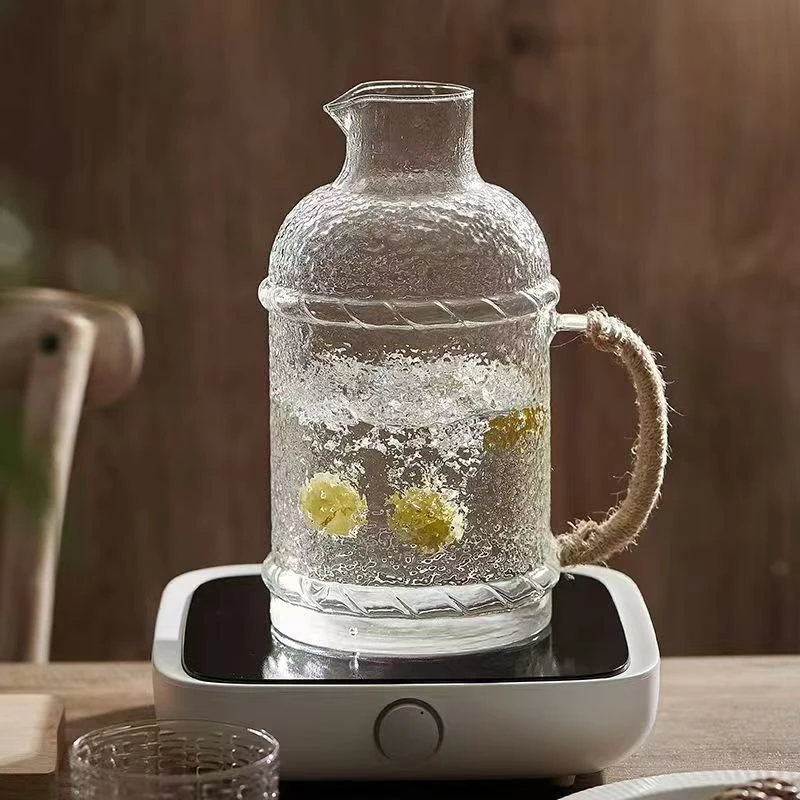 新款耐热玻璃水壶大号家用田园风小清新风麻绳锤纹凉水壶凉茶壶