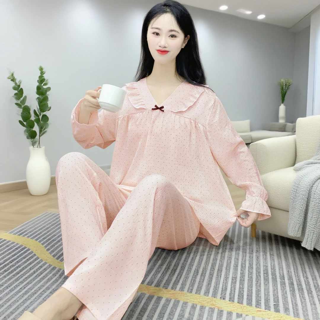 睡衣女款春秋2025新款长袖裤套装公主风可爱大码云朵棉家居服Y173