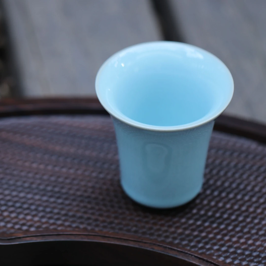 汝州汝瓷原产地原矿釉天青釉闻香杯