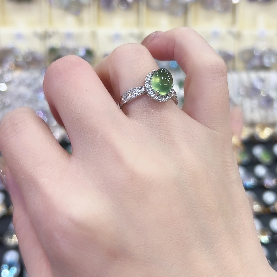 蛇纹石玉银S925镶嵌戒指