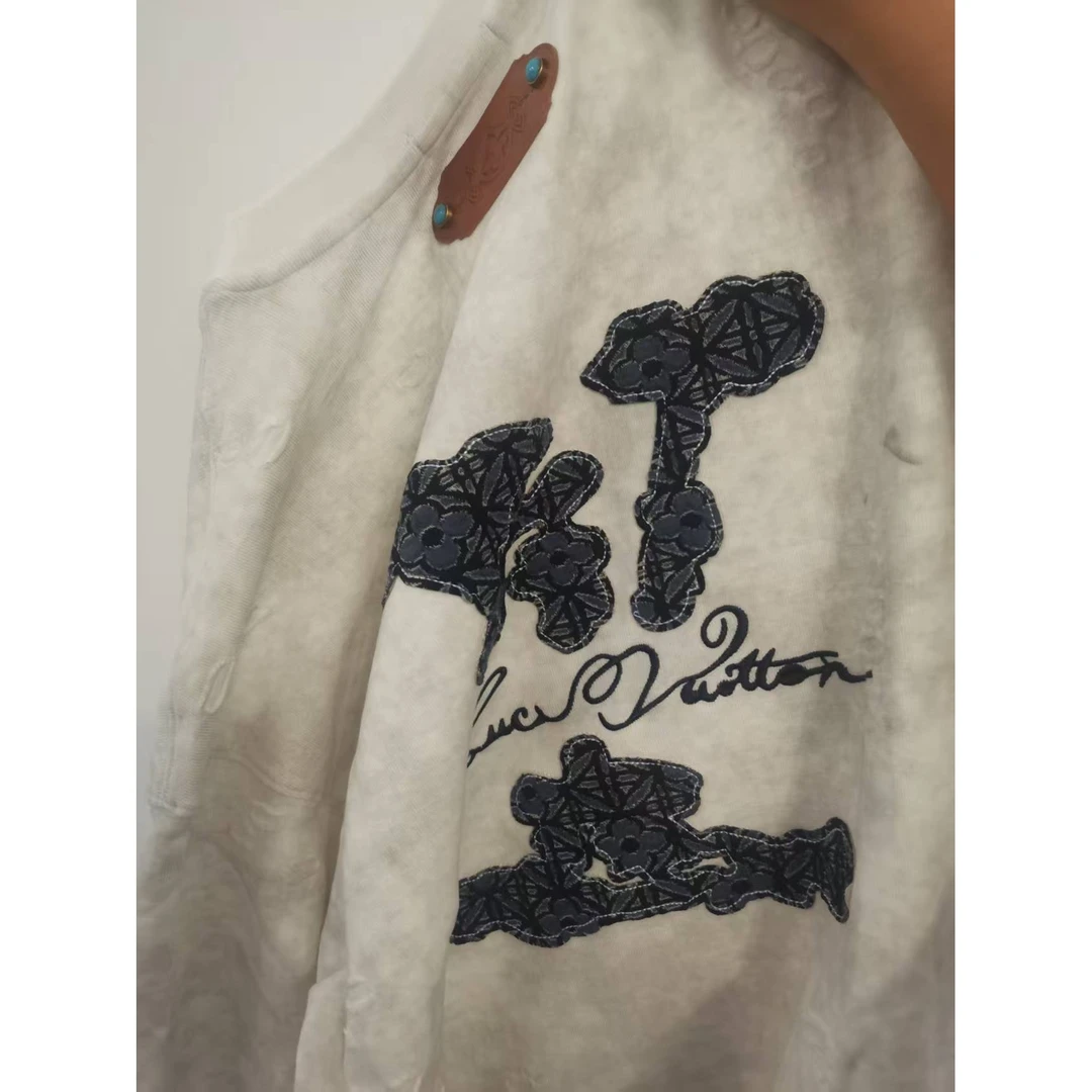 LV0001 L家祥云刺绣石提花夏季新款男士圆领百搭短袖T恤