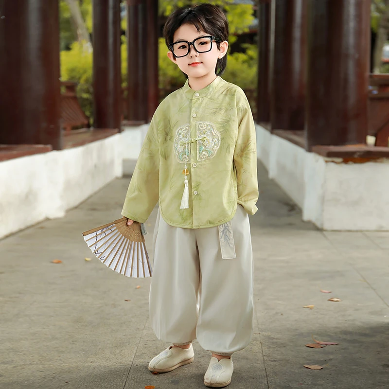 汉服男童套装儿童装春秋款古风唐装宝宝新中式古装中秋演出服装潮