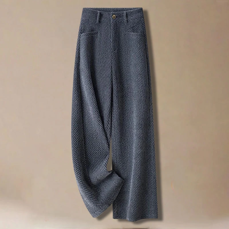 灰色高级感毛呢阔腿裤女秋冬季2025新款高腰休闲裤加绒加厚直筒裤