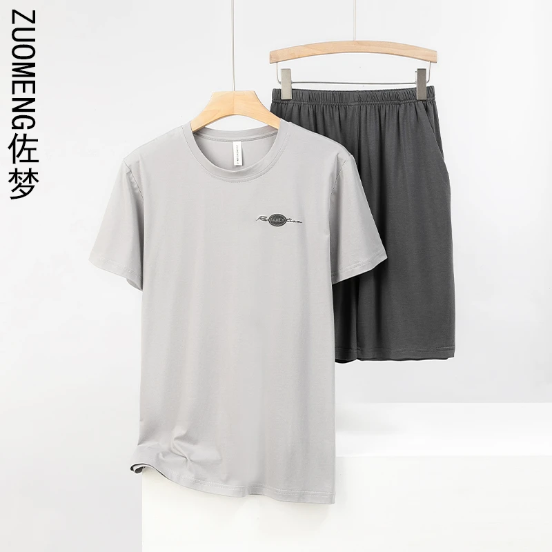 zuomeng/佐梦2025新款夏睡衣男短袖短裤圆领可外穿薄款宽松家居服
