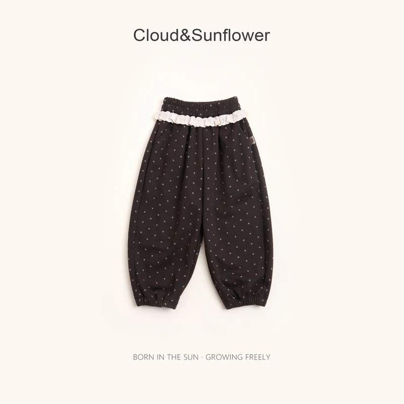【云朵小葵】女童秋季新款洋气裤脚蕾丝满印波点百搭束脚裤882205