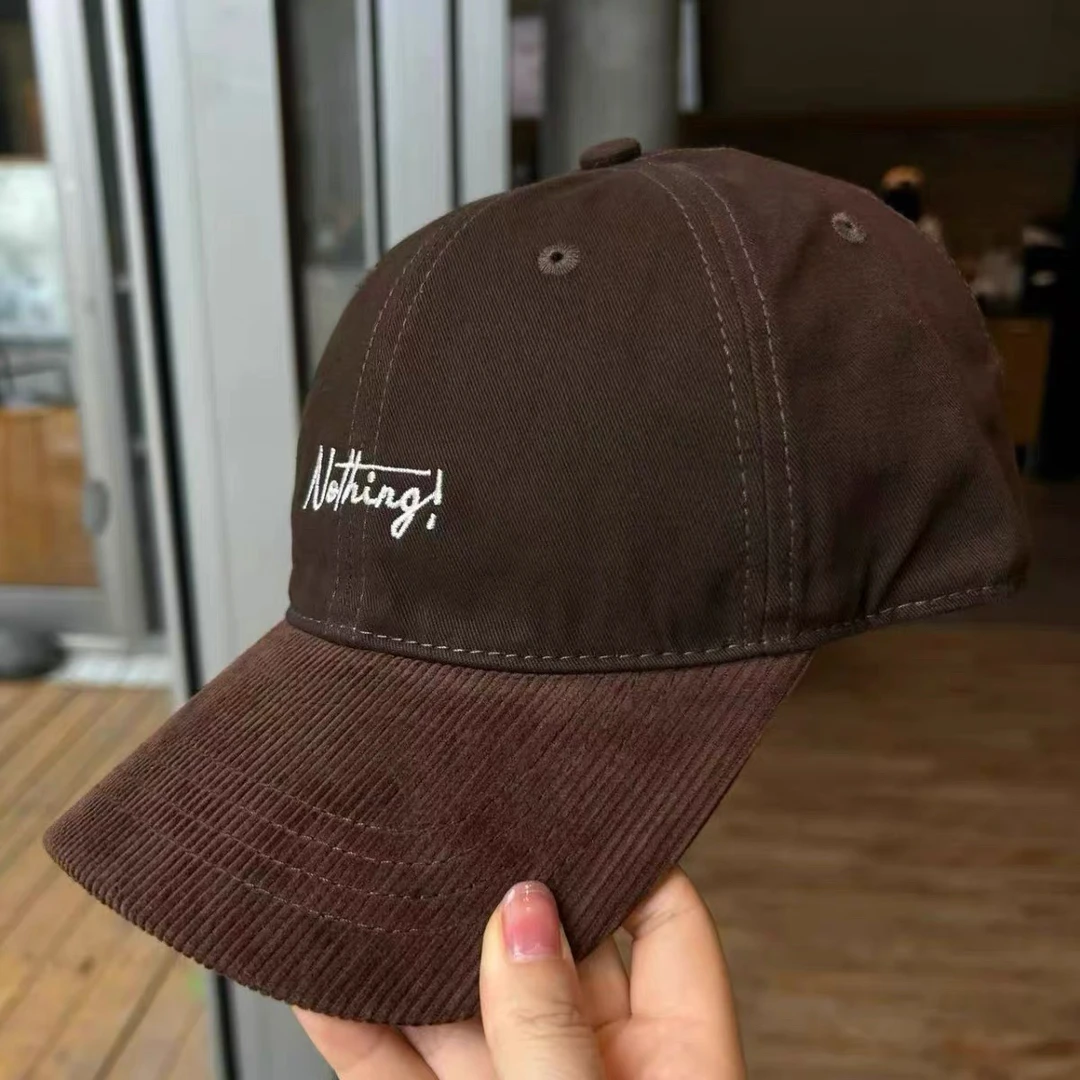 秋冬百搭灯芯绒拼接显瘦棒球帽子女休闲个性情侣字母刺绣鸭舌帽