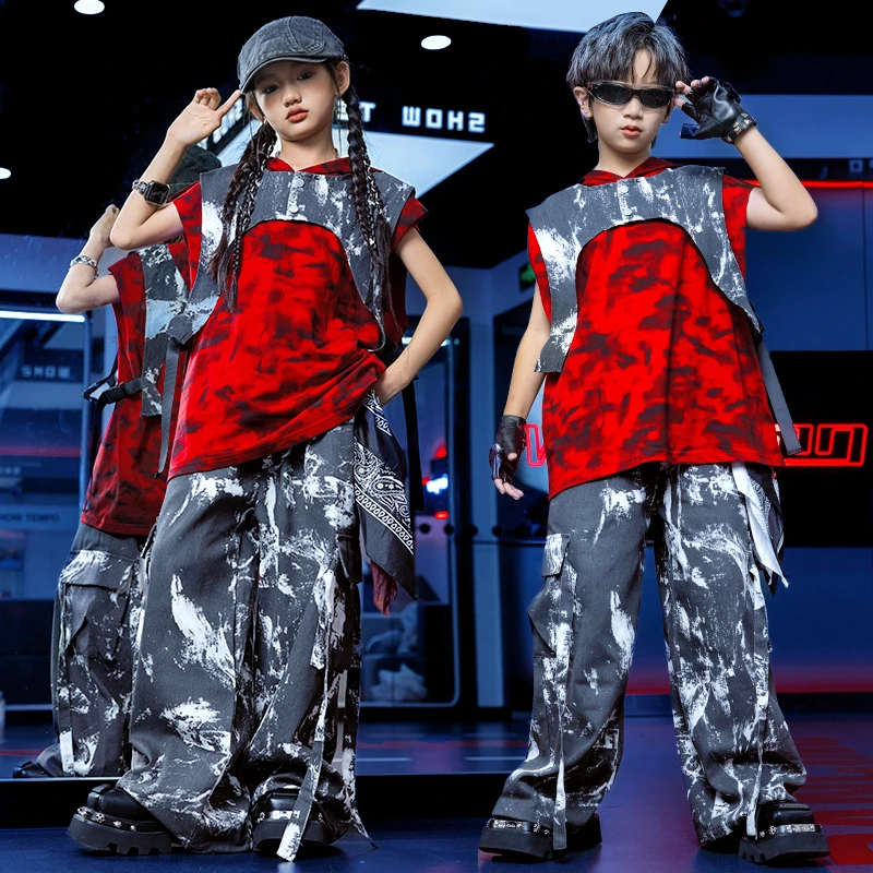 儿童街舞演出服男童架子鼓表演服套装女童舞蹈表演服hiphop潮服夏