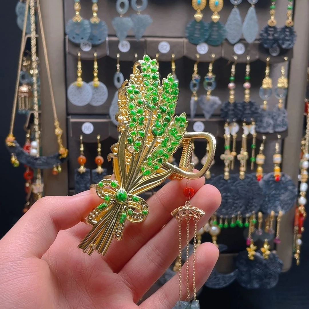 翡翠耳饰合金翡翠