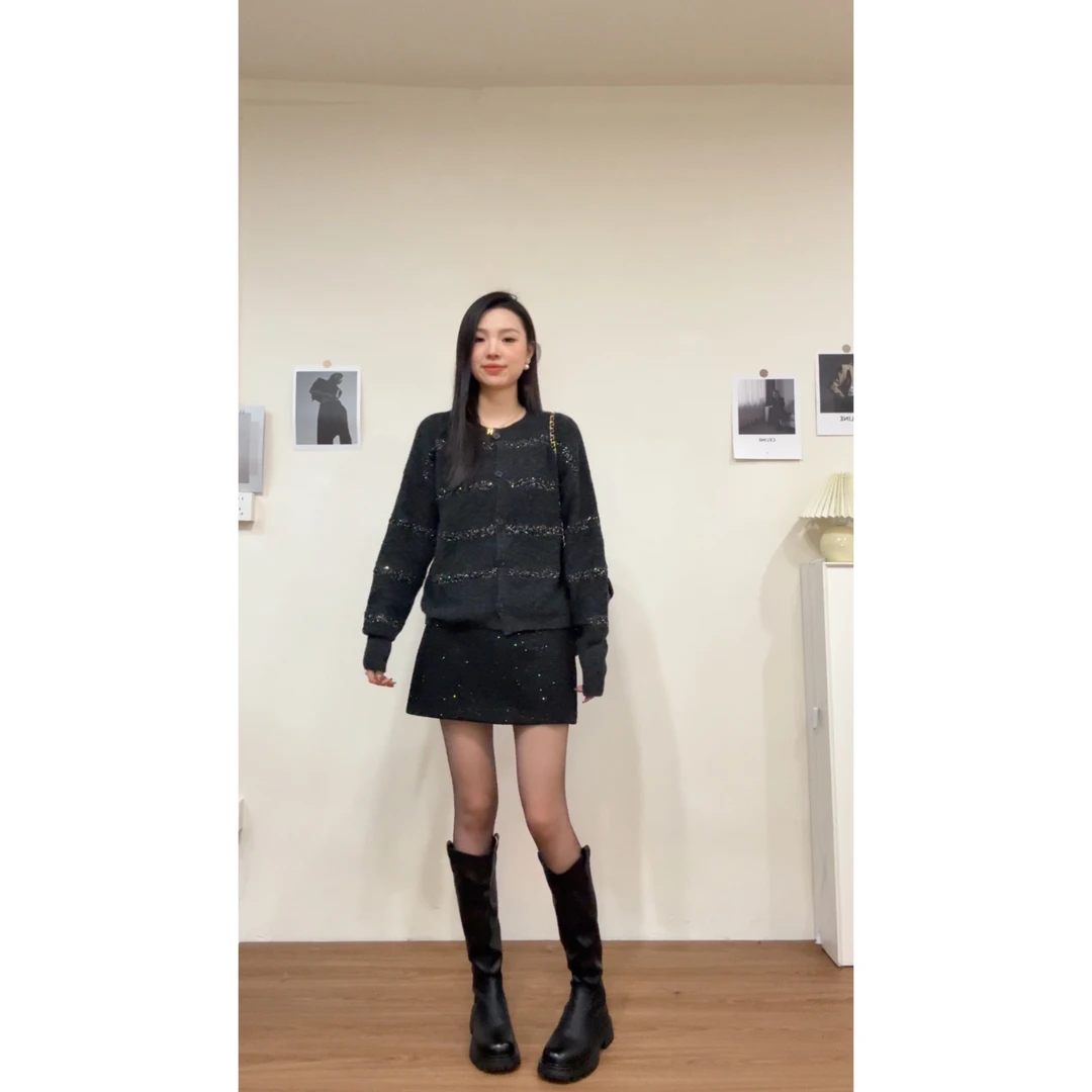 48H【条纹毛衣】高个子女装 加长宽松亮片轻奢高级感毛衣 Au246