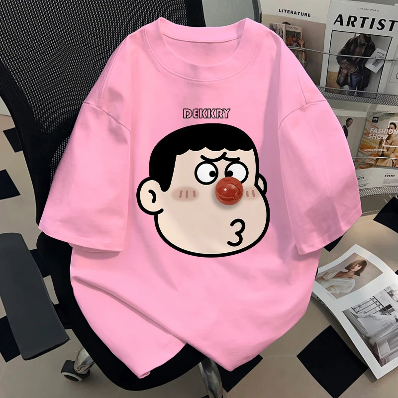 Dekkry日系小众卡通胖虎印花个性设计感纯棉短袖夏季圆领宽松t恤