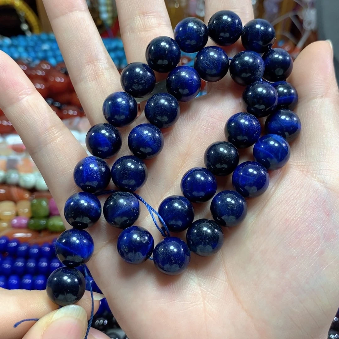 玛瑙/玉髓未镶嵌珠宝半成品蓝虎一条卡12mm