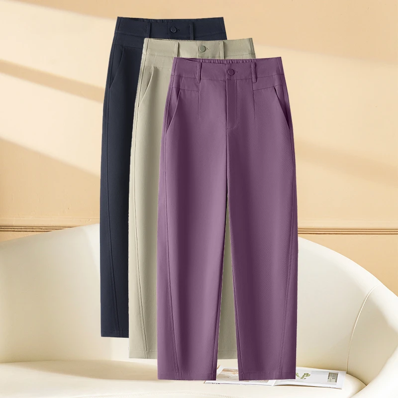 冰丝西装裤女夏季薄2025新款气质镰刀裤休闲裤直筒烟管哈伦九分裤
