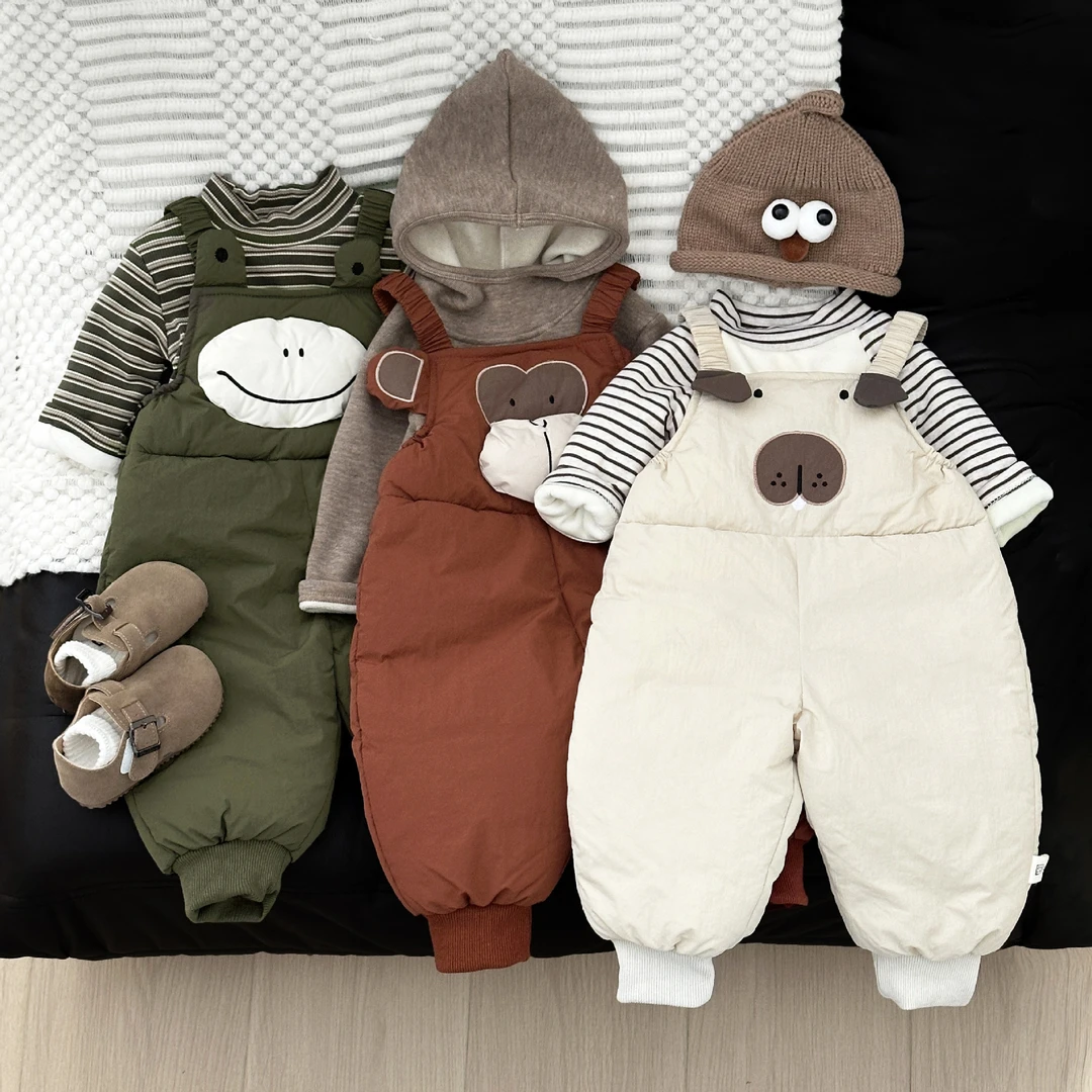 宝宝外出服冬季新款婴儿可爱夹棉加厚背带裤小童宽松保暖外穿爬服