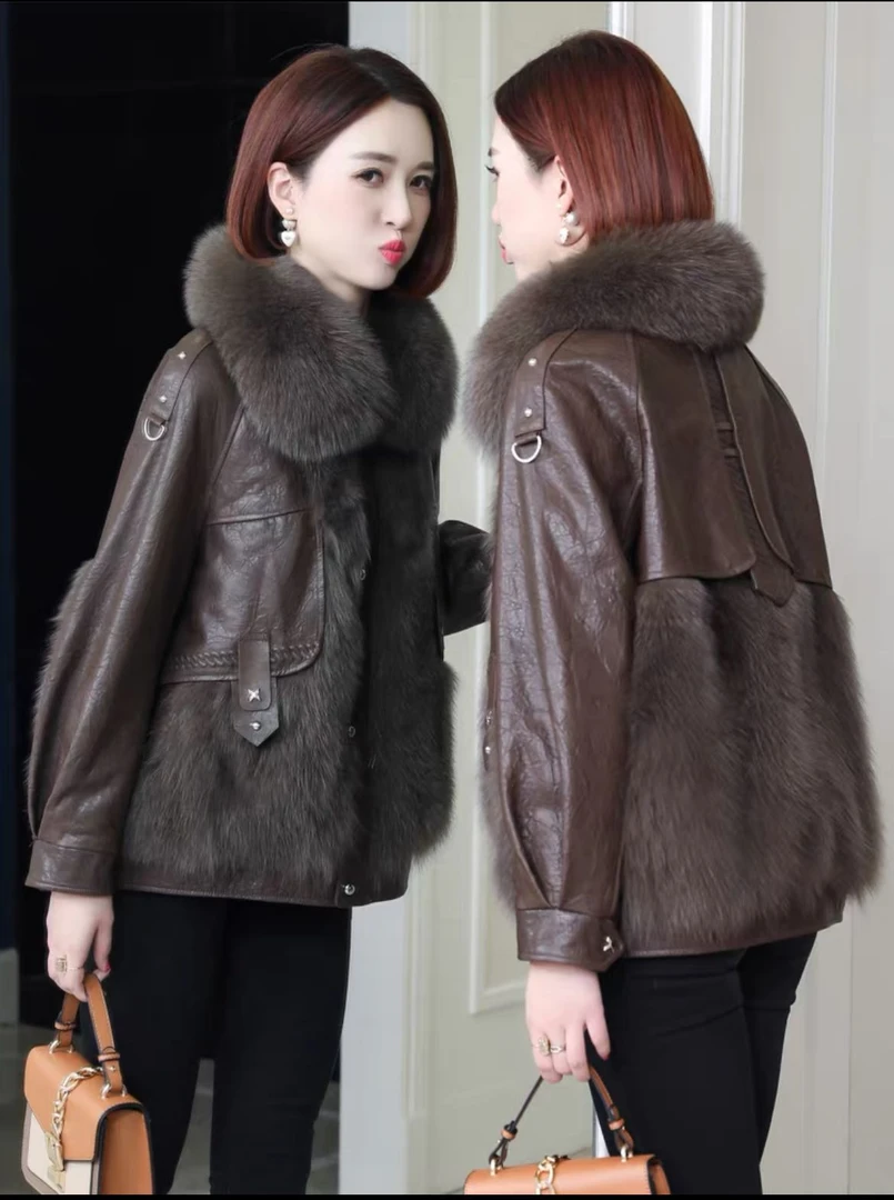 海宁绵羊款皮毛一体皮草外套高端大气保暖加厚秋冬款女款140-68