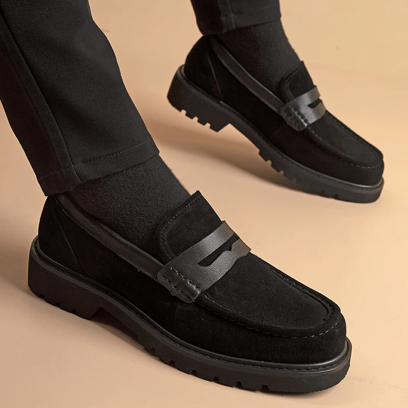 2025男磨砂真皮套脚休闲英伦风春秋透气日系时尚百搭乐福休闲皮鞋