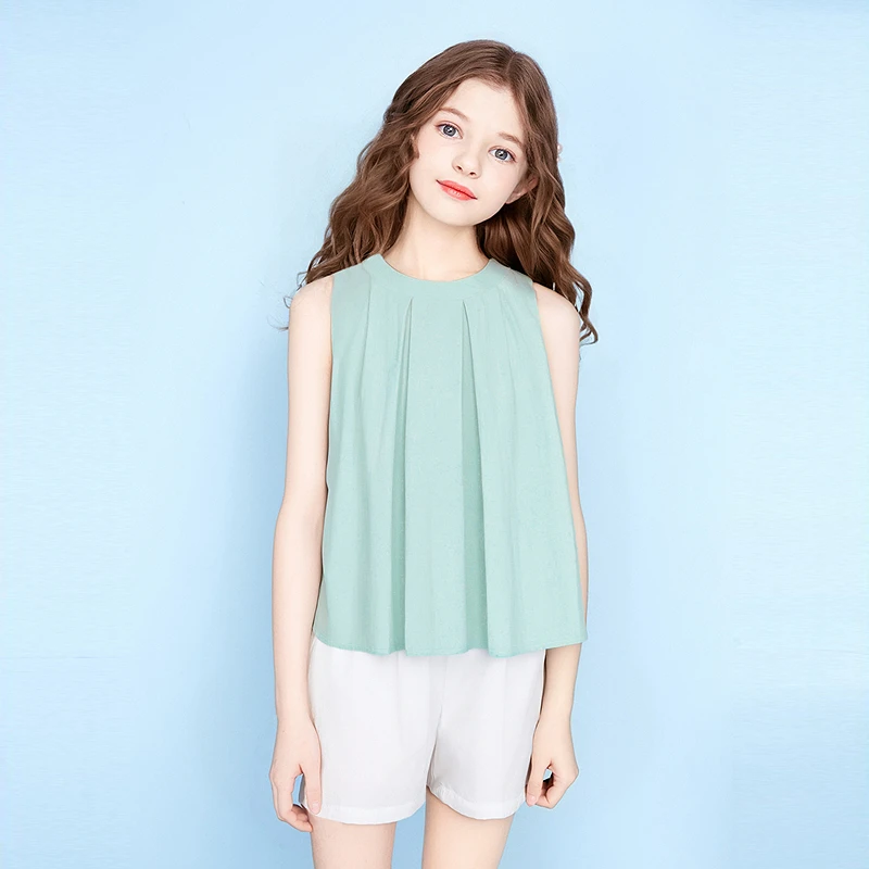 笛莎女童夏季无袖挂脖套装儿童中大童洋气短裤套装-7M252T210