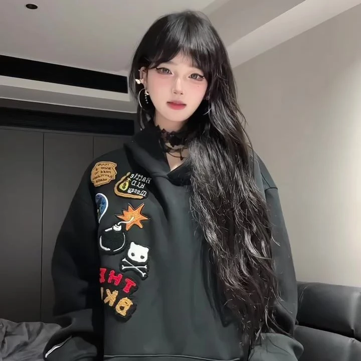 卡通潮流休闲情侣装连帽卫衣女秋冬季新款ins百搭帽衫上衣#WY152