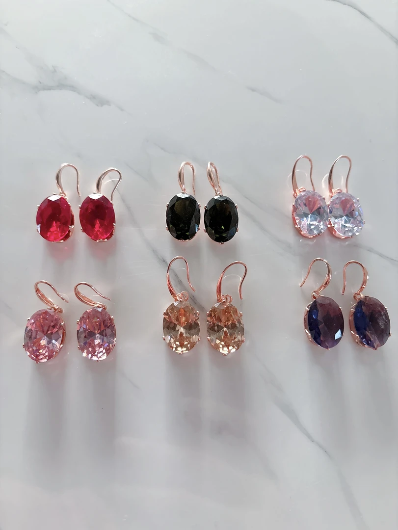 铜合金合成锆石耳饰 23 14×16圆形大宝石简单经典款新疆包邮