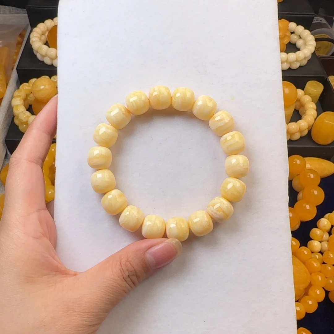 蜜蜡未镶嵌颈饰粉橘白花浓蜡虎皮纹同料12