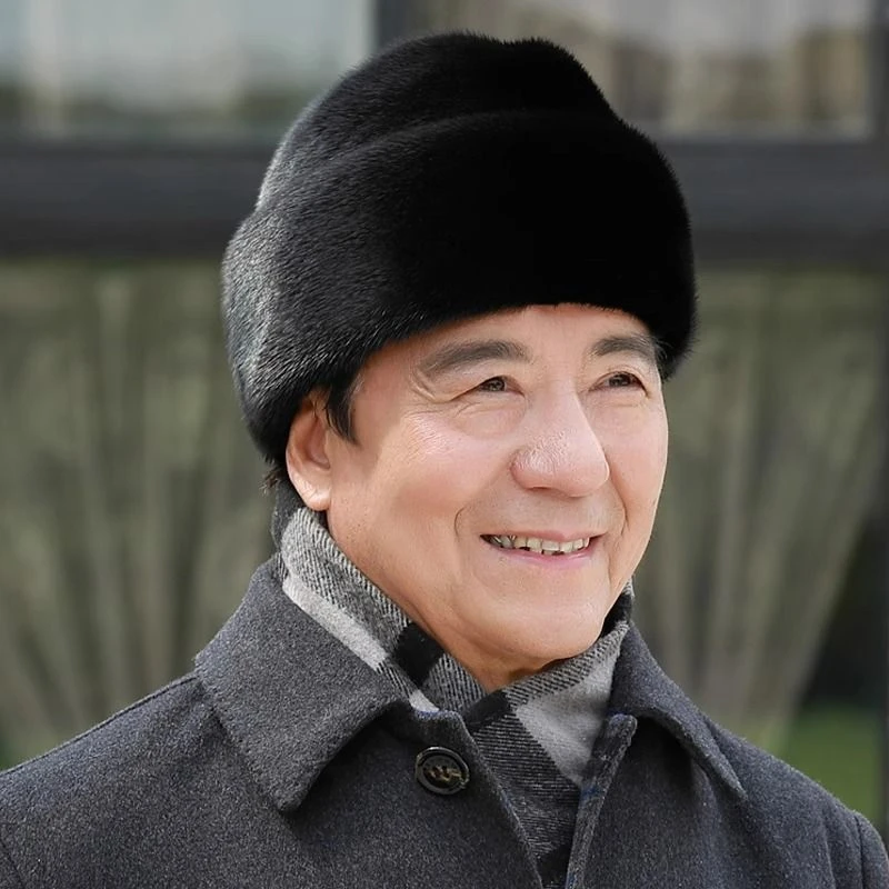 新款法式男士冬季水貂皮帽子护耳帽中老年人貂毛皮草法式帽